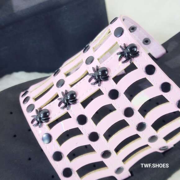 Funn 13 Platform Goth Sandals Pink Hologram Patent Cut Out Web Spider Studs - Picture 7 of 9